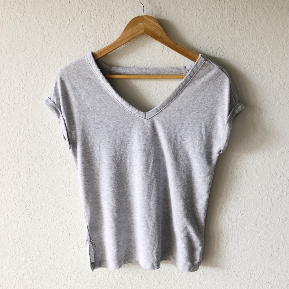 Loft V-Neck Cuffed Sleeve Tee Back Cutout Top XS